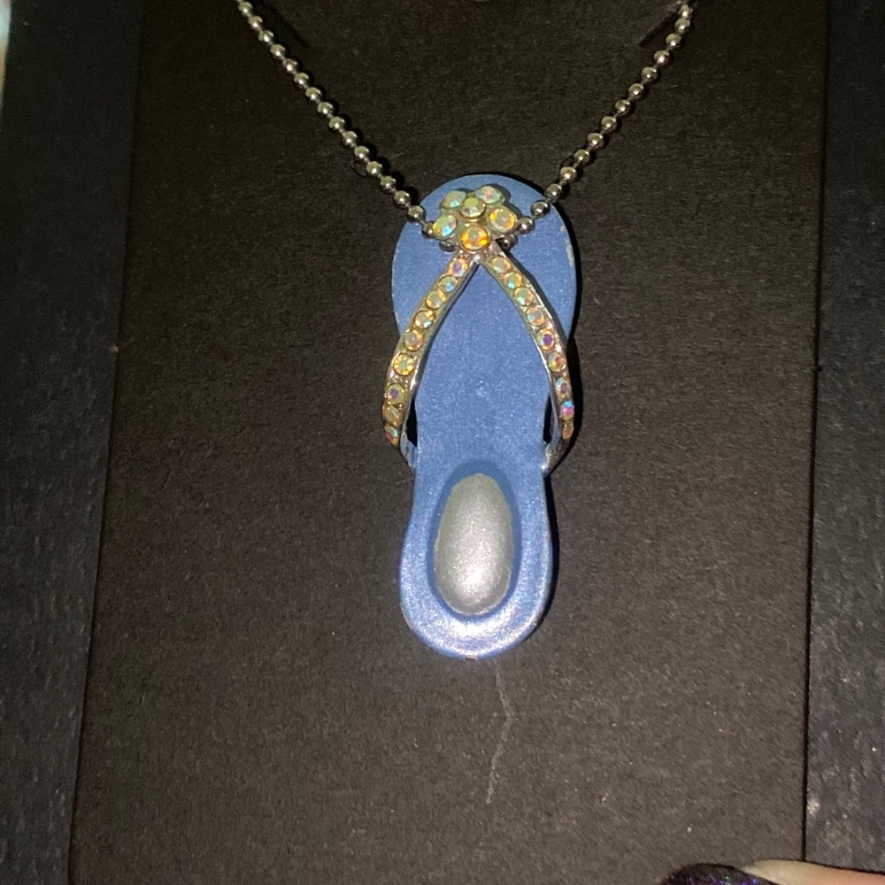 Rhinestone blue flip flop pendant or pin